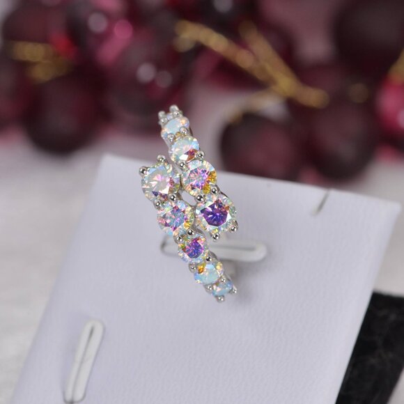 Certified AB Moonstone Moissanite Wrap Ring 925 Sterling - Picture 5 of 5